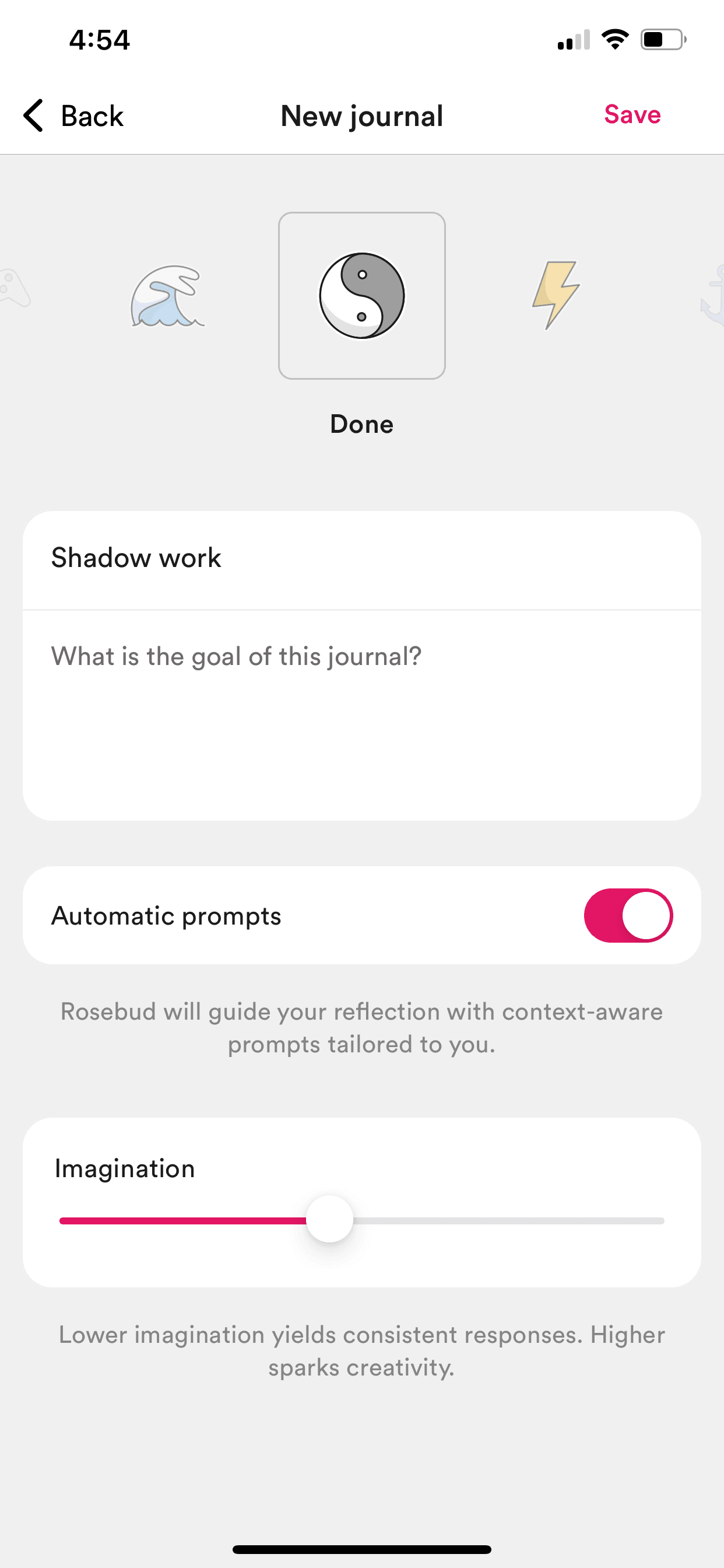 Creating a custom journal in Rosebud